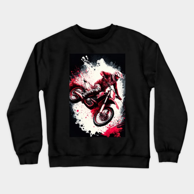 Dirt Bike With Red and Black Paint Splash Design Crewneck Sweatshirt by KoolArtDistrict